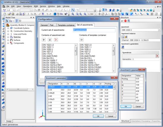 Template container: selecting the steel profile. Template container: selecting the steel profile.