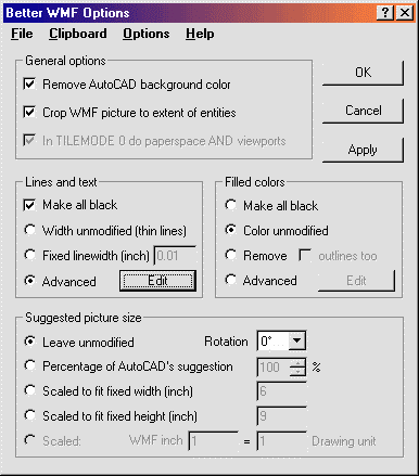 BetterWMF Options dialog panel.